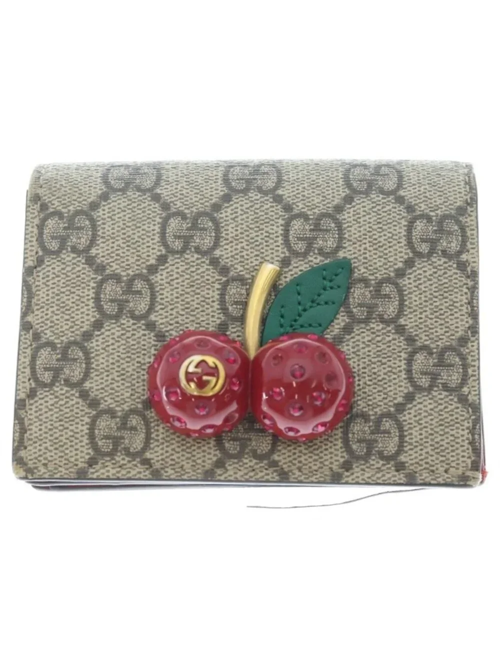 Gucci GG Supreme Cherry Compact Wallet Bifold Beige - Picture 1 of 6